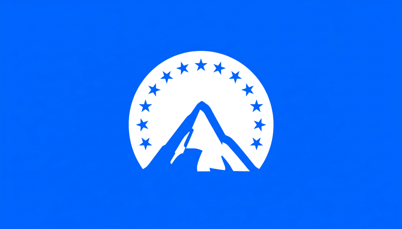 The Paramount Pictures logo, featuring a white mountain peak and a ring of white stars against a solid blue background, resized to a 16:9 aspect ratio.