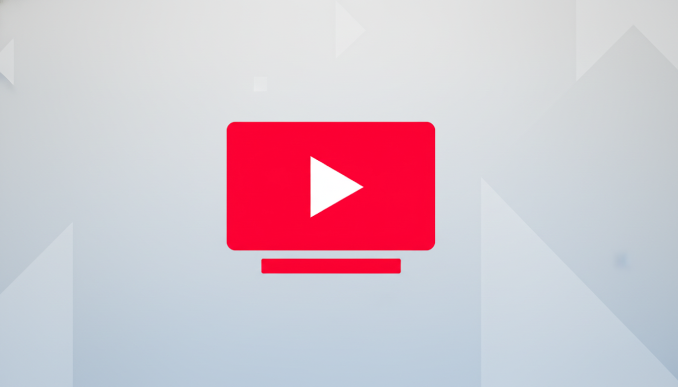 A red YouTube TV icon with a white play button on a professional flat design background with soft patterns and gradients.