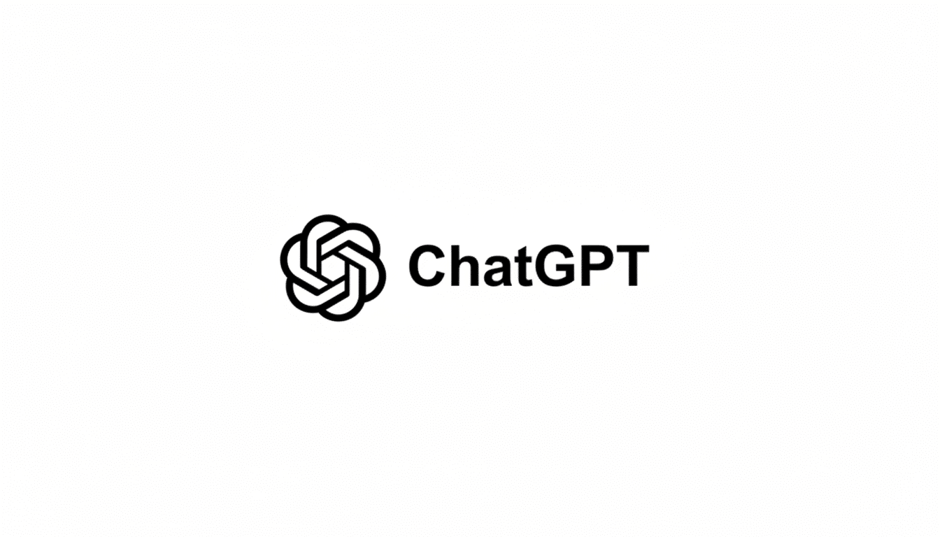The ChatGPT logo, featuring a stylized black knot-like icon to the left of the word ChatGPT in black text, all set against a clean white background.
