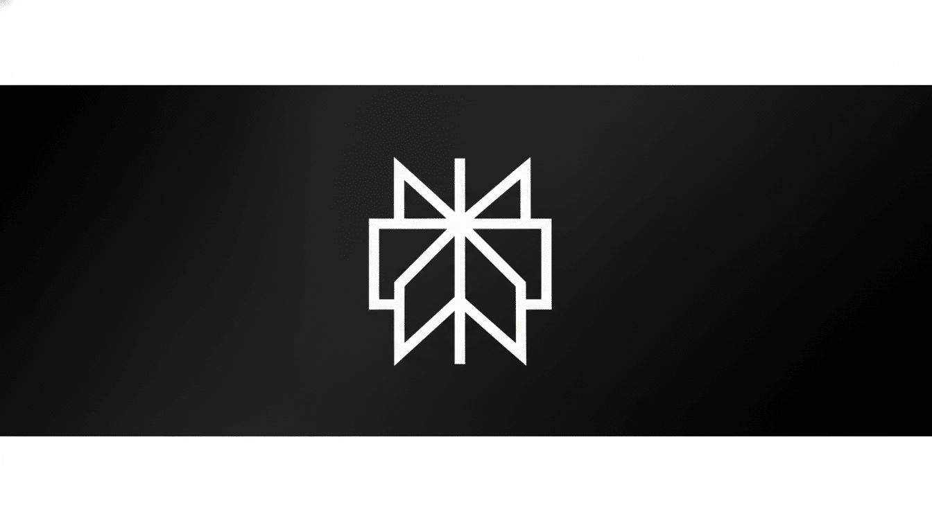 A white geometric logo on a black background, resized to a 16:9 aspect ratio.