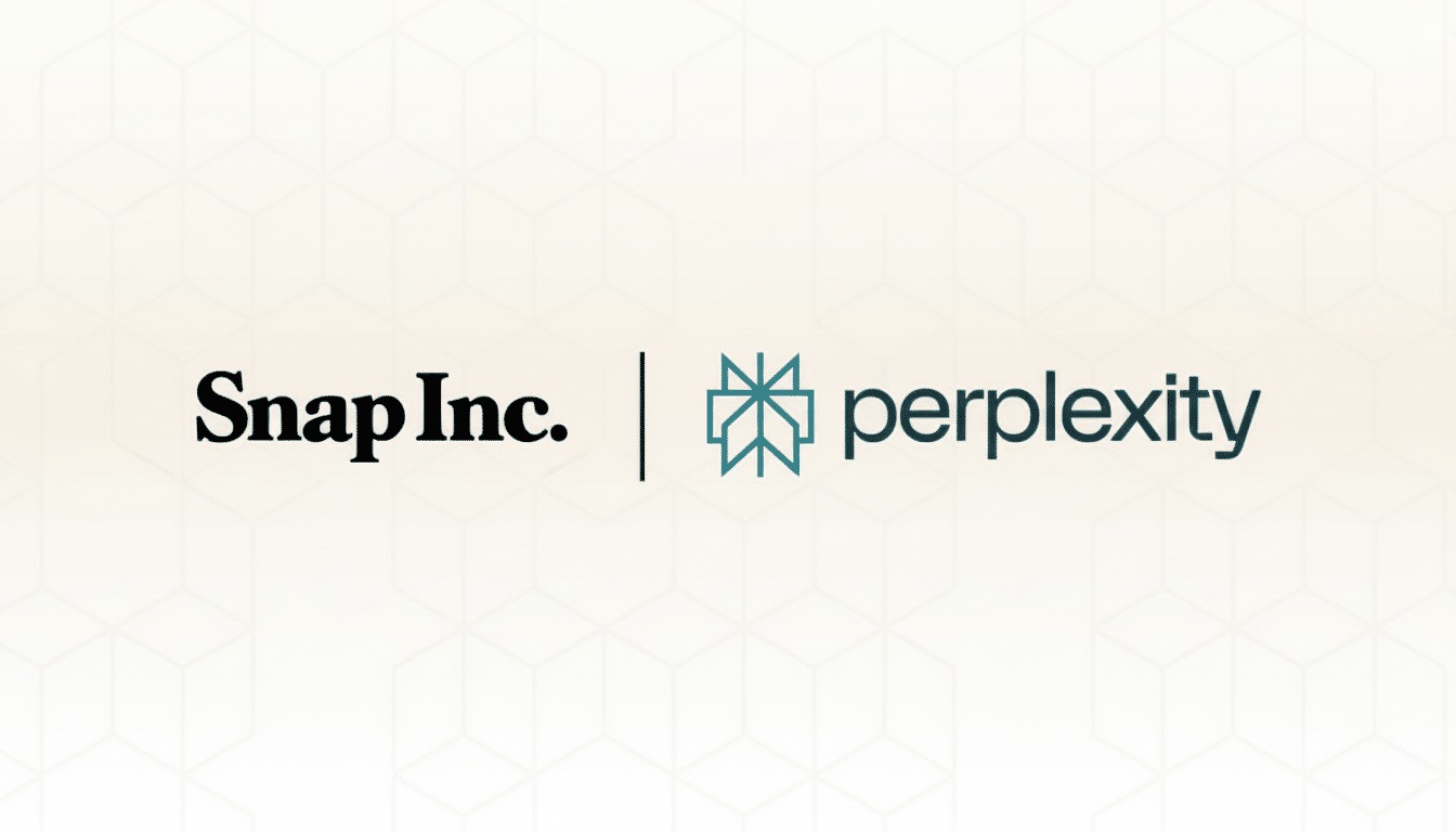 The Snap Inc. and Perplexity AI logos are displayed side-by-side on a white background with a subtle, light gray geometric pattern.