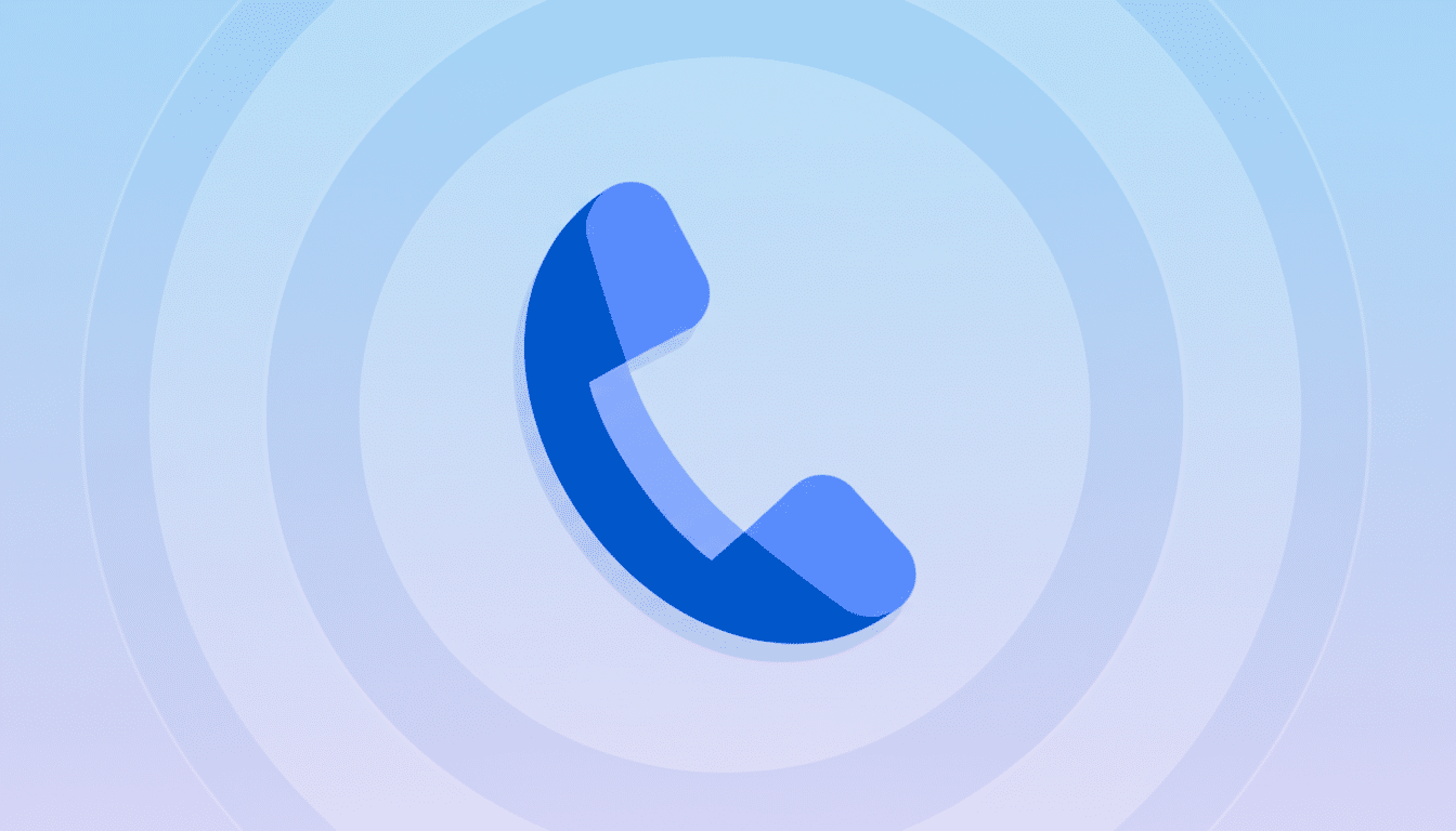 A blue phone receiver icon on a background with concentric circles fading from light blue to light purple.