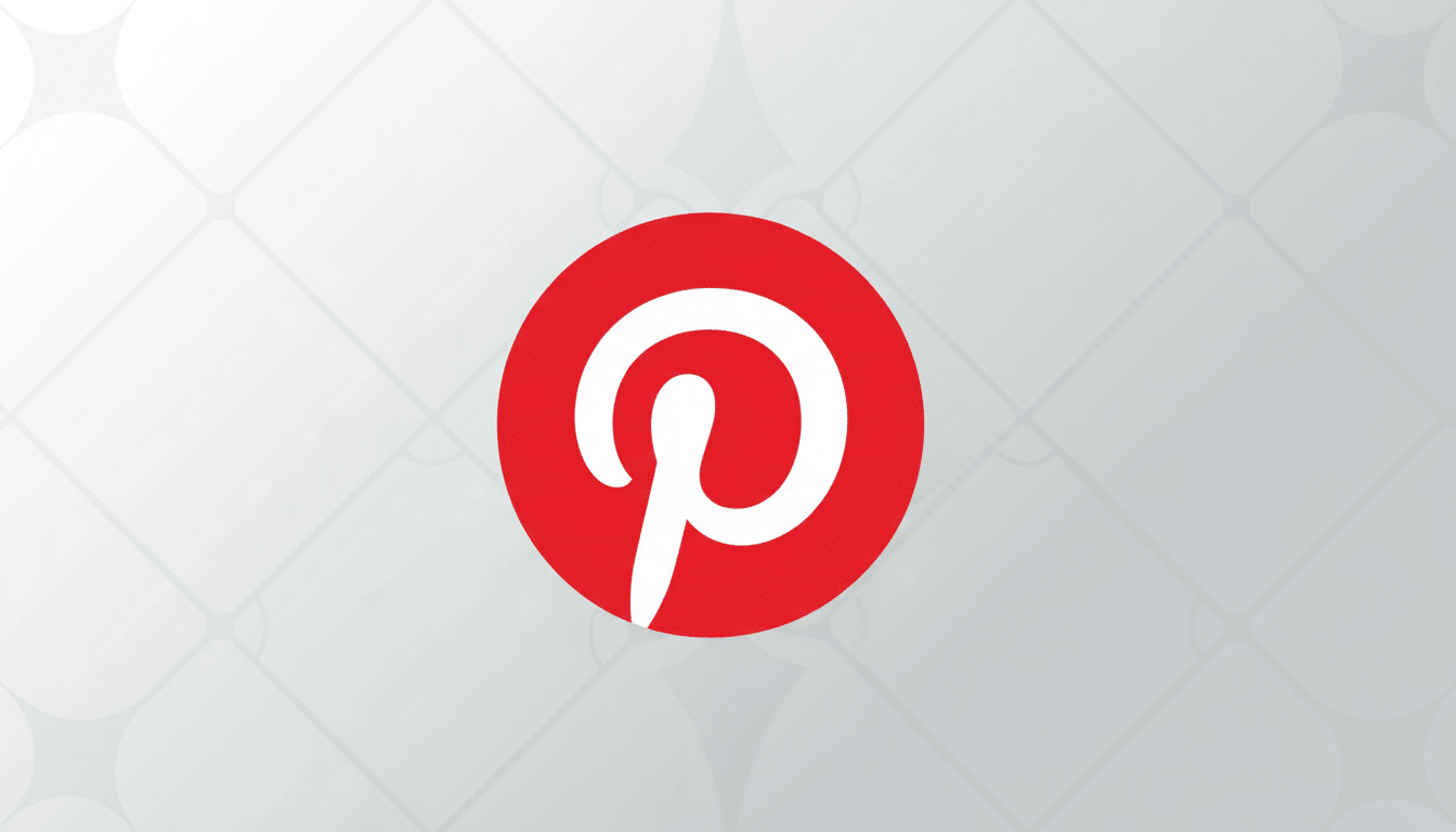 The Pinterest logo, a white stylized P inside a red circle, centered on a light gray background with a subtle, professional pattern.