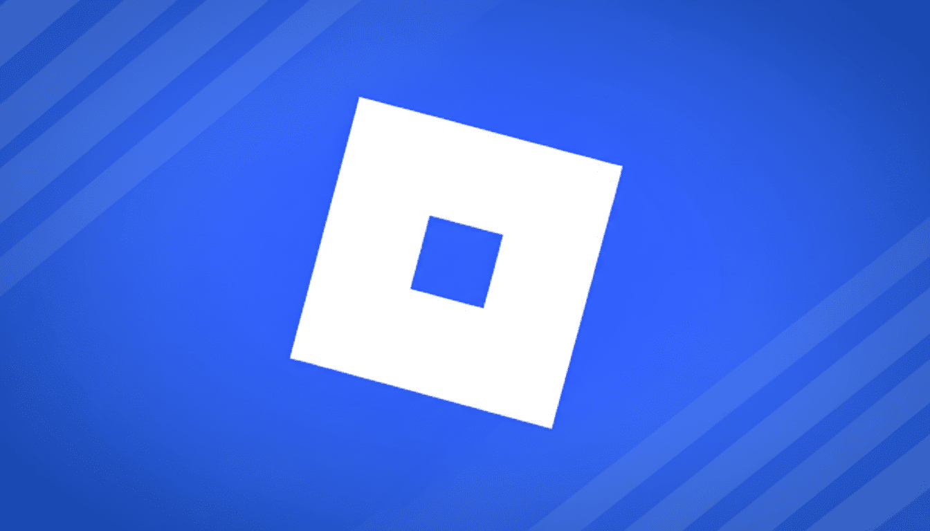 The Roblox logo, a white square with a smaller blue square in its center, rotated slightly, set against a blue background with subtle diagonal stripe patterns.