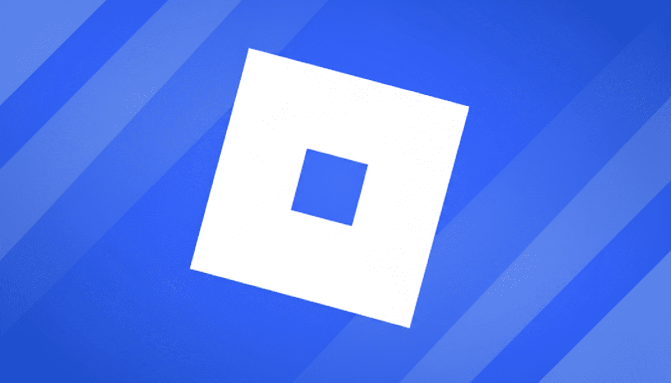 The Roblox logo, a white square with a smaller blue square in its center, rotated slightly, set against a blue background with subtle diagonal stripe patterns.