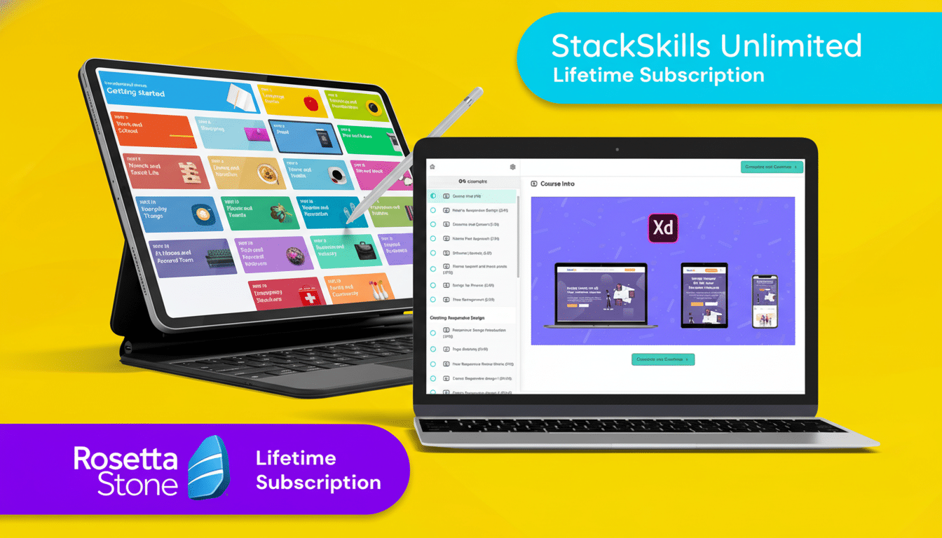 Rosetta Stone and StackSkills logos symbolizing a new online learning bundle