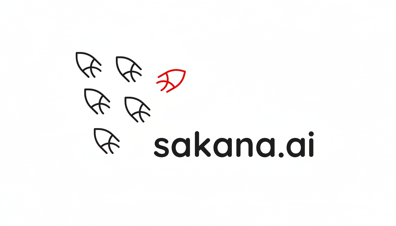 The Sakana AI logo, featuring six stylized fish shapes, one in red, and the text sakana.ai in black, all on a white background.
