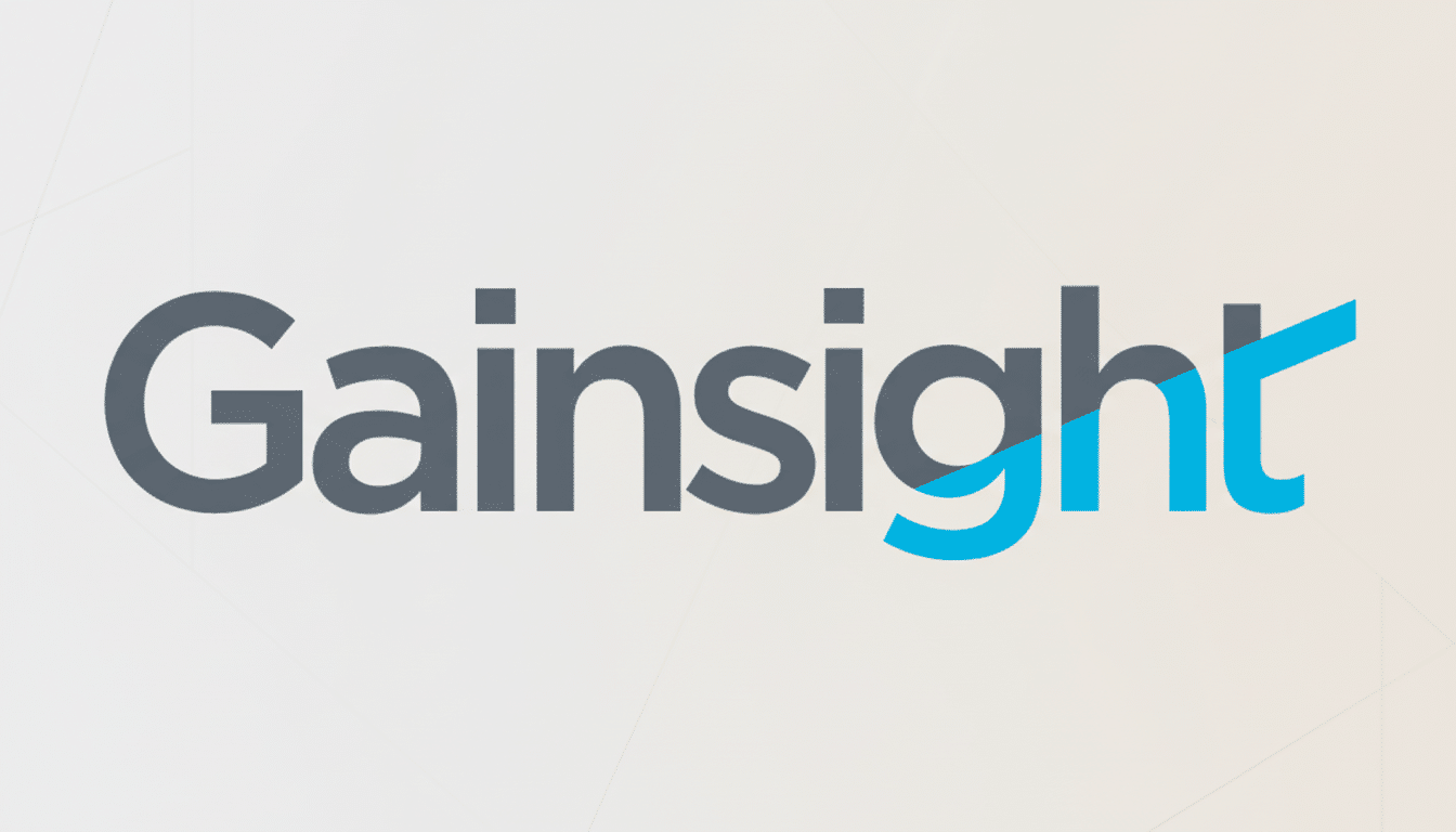The Gainsight logo, featuring the word Gainsight in dark gray with a stylized blue t that has an upward-sloping line, presented on a subtle light gray background with soft geometric patterns, resized to a 16:9 aspect ratio.