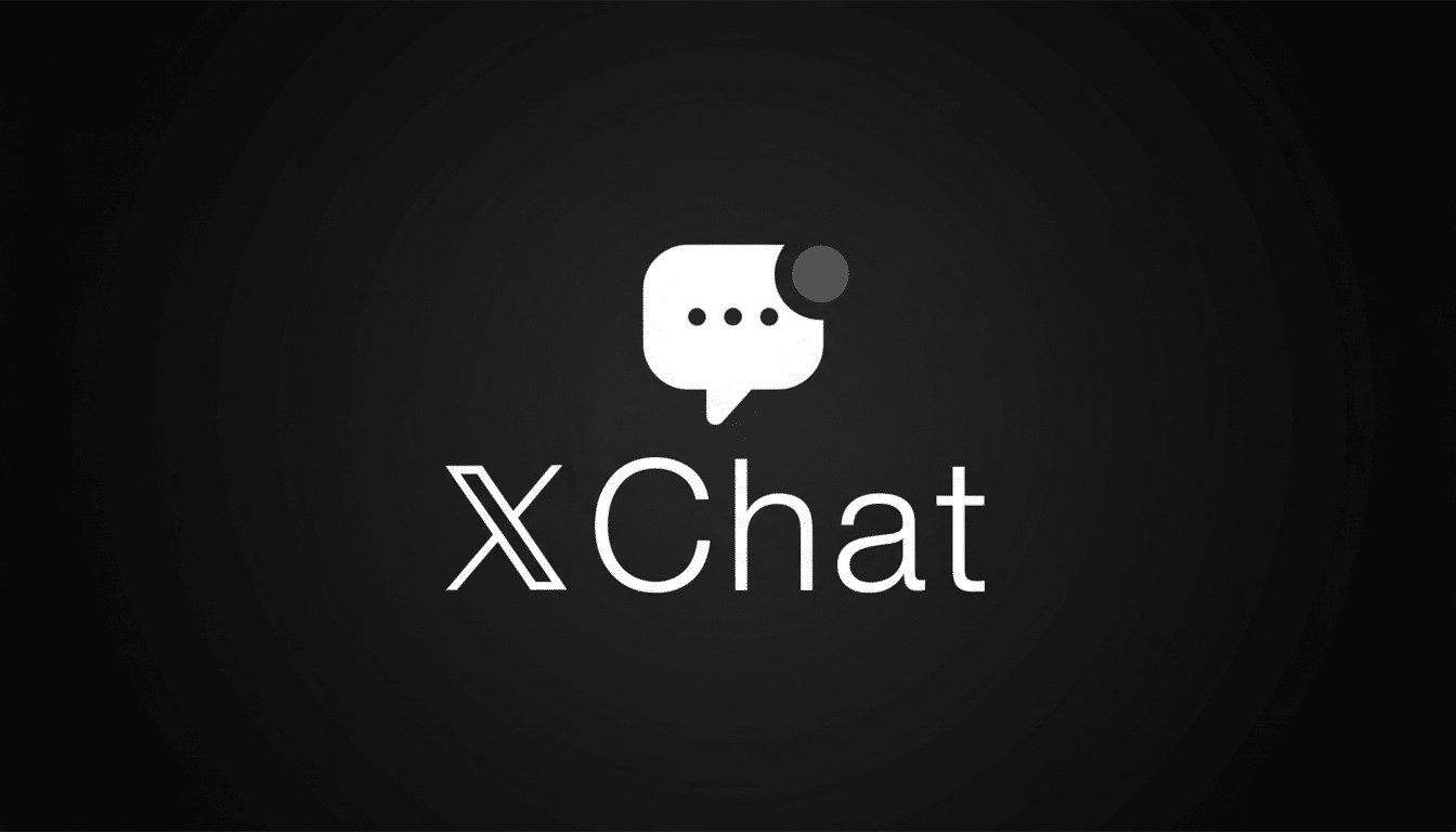 The XChat logo, featuring a white speech bubble icon with three dots and a dark grey notification circle, above the text XChat in white, all set against a dark grey background with a subtle gradient.