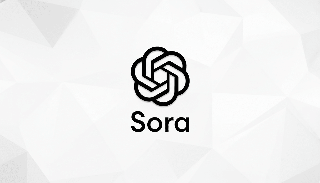 The Sora logo, a black abstract knot-like design above the word Sora in black text, centered on a white background with subtle light gray geometric patterns.