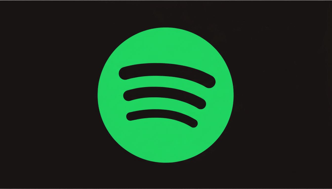 The Spotify logo, a bright green circle with three curved black lines representing sound waves, centered on a black background with a 16:9 aspect ratio.
