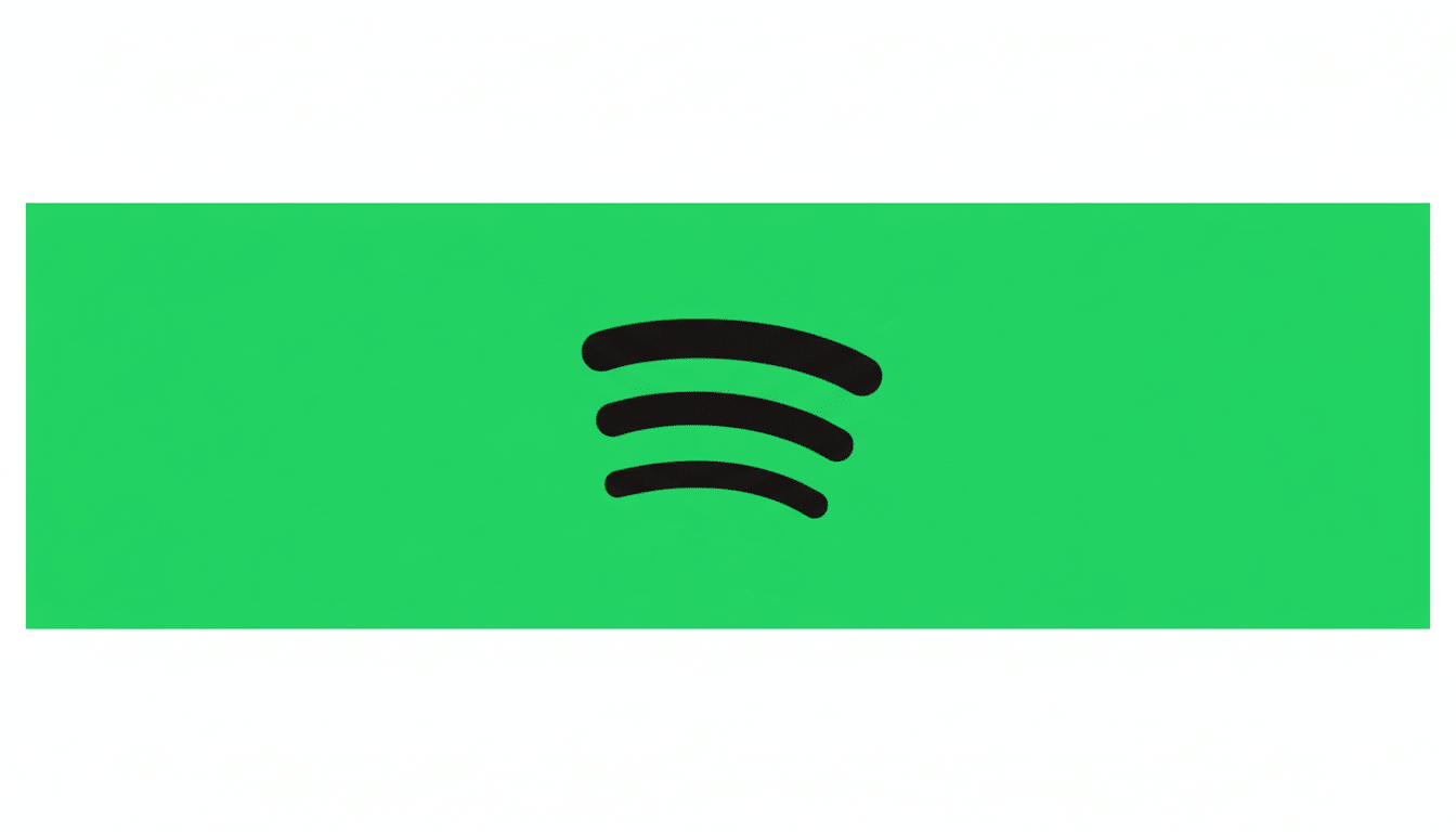 The Spotify logo, featuring three black curved lines resembling sound waves, centered on a vibrant green background, resized to a 16:9 aspect ratio with white borders.