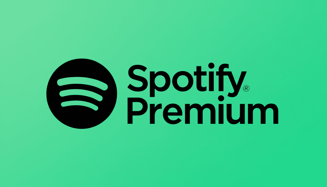 The Spotify Premium logo, featuring the black Spotify icon and Spotify Premium text on a vibrant green background, resized to a 16:9 aspect ratio.