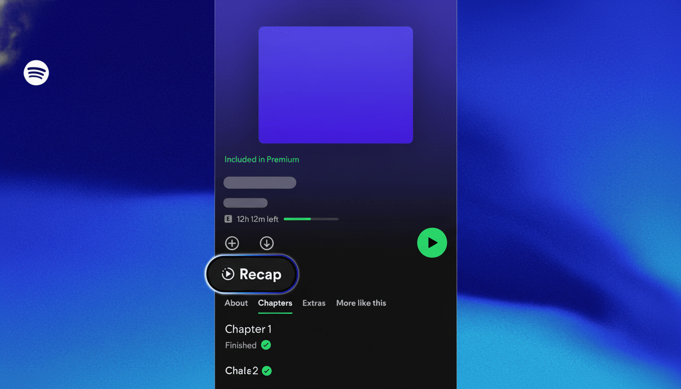 Spotify Audiobook Recaps feature displayed on iOS app screen