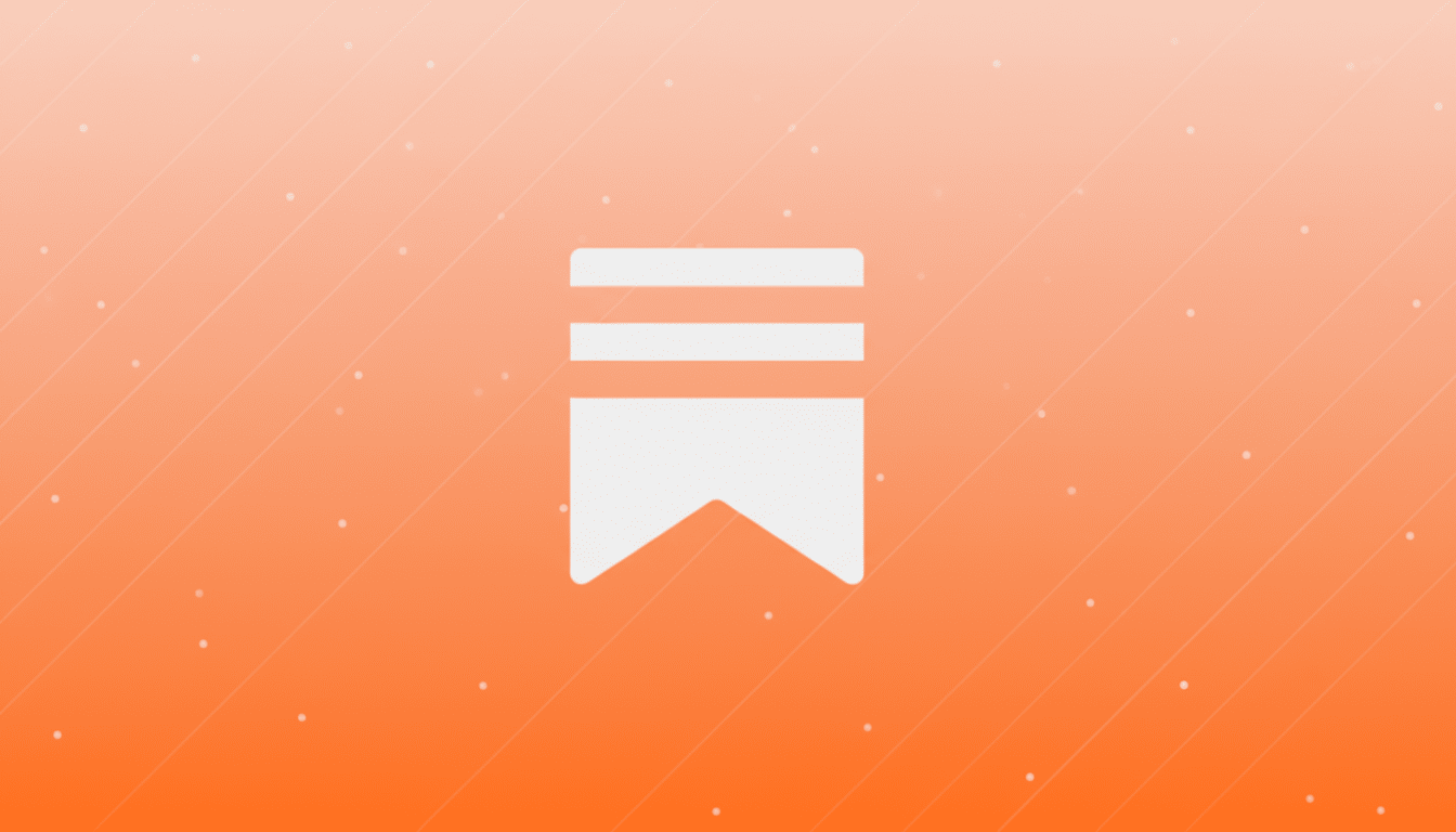 A white bookmark icon with three horizontal lines at the top, centered on a professional 16:9 gradient background that transitions from light orange to a slightly darker orange, with subtle diagonal lines and small white dots.