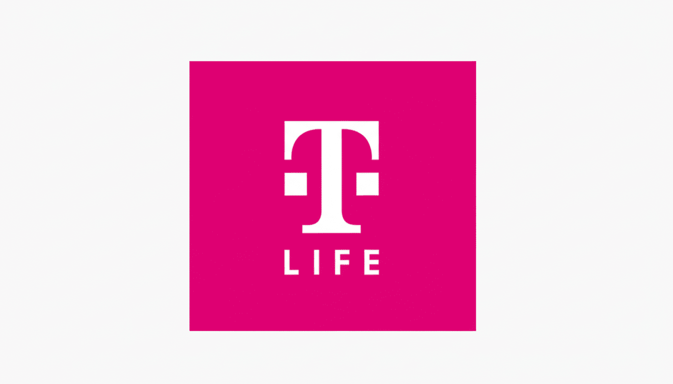 The T-Life logo, featuring a white stylized T with two small squares on either side of the vertical bar, above the word LIFE in white capital letters, all centered on a vibrant magenta square, set against a light gray background.