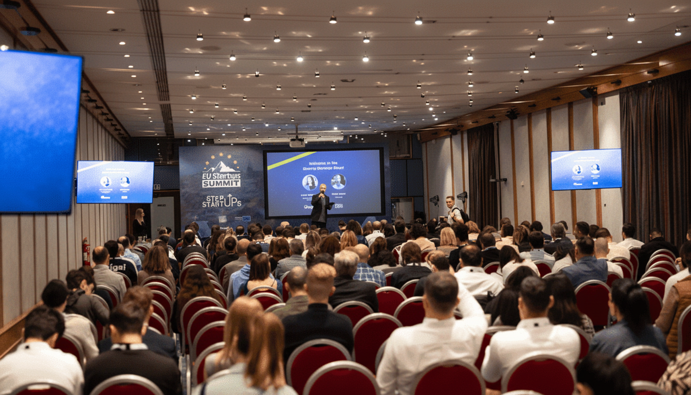 European startup market spotlight with EU map, tech hubs, and funding growth charts