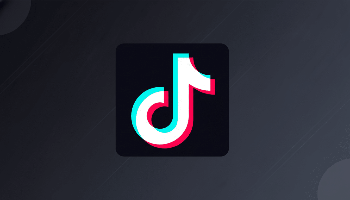 The TikTok app icon, featuring a white musical note with cyan and red shadows, centered on a dark gray background with subtle, soft gradient patterns.