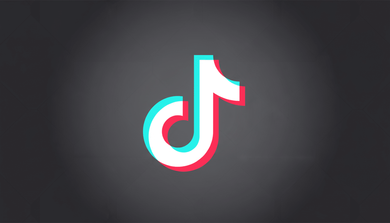 The TikTok logo, a white musical note with cyan and red shadows, centered on a dark gray background with a subtle gradient.