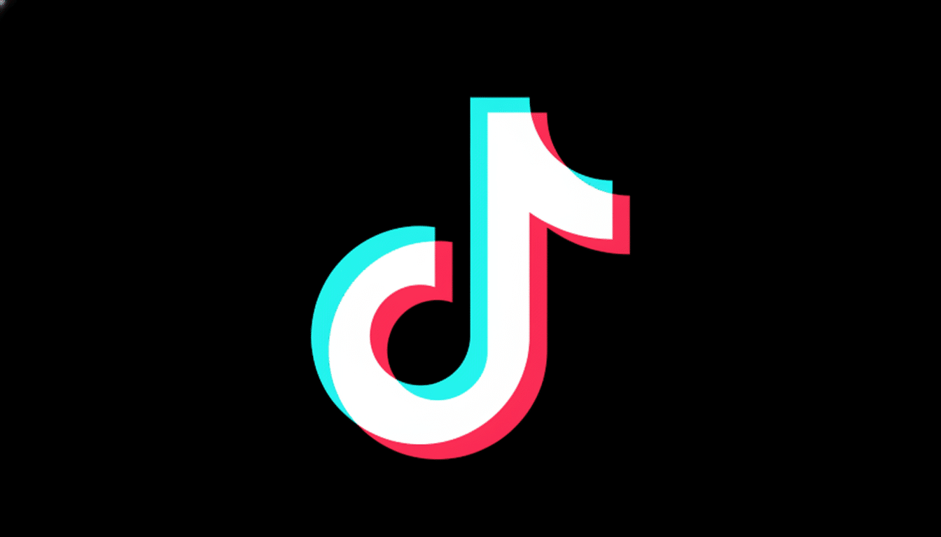 The TikTok logo, a white musical note with cyan and red shadows, centered on a black background.