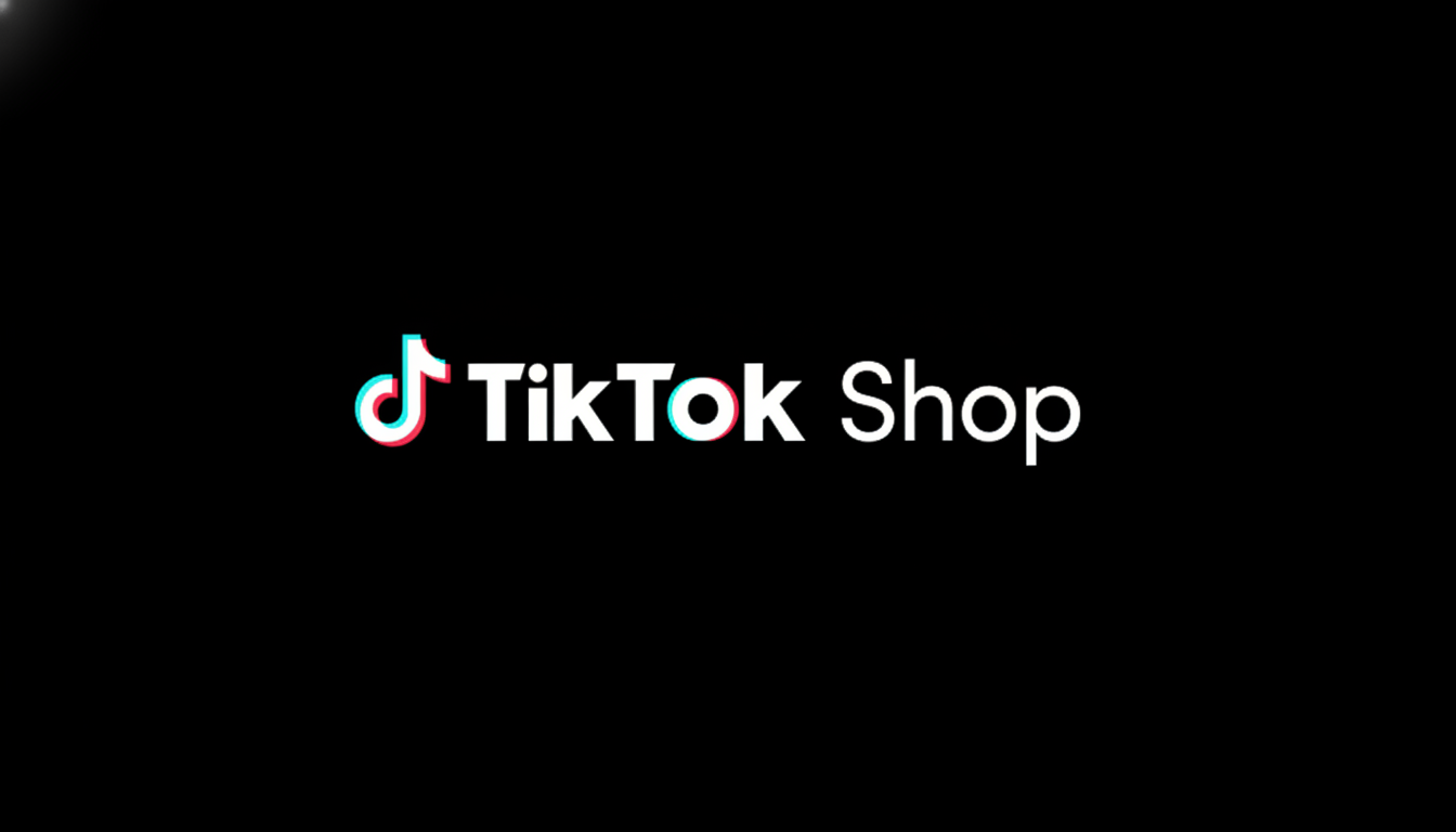 The TikTok Shop logo on a black background, resized to a 16:9 aspect ratio.