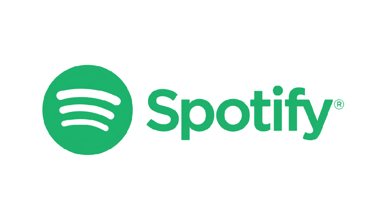 The Spotify logo, featuring a green circle with three horizontal white lines resembling sound waves, next to the word Spotify in green text, all on a white background.