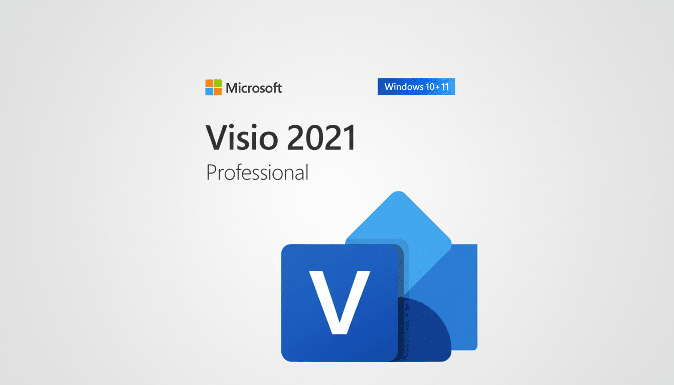 Microsoft Visio 2021 Professional software box art, resized to a 16:9 aspect ratio with a clean, professional background.