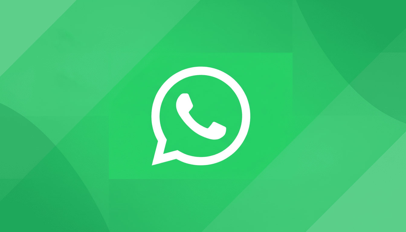 The WhatsApp logo, a white phone icon inside a speech bubble, centered on a green background with subtle, soft geometric patterns.