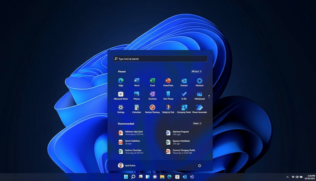 A resized and enhanced image of the Windows 11 start menu, maintaining the original background.