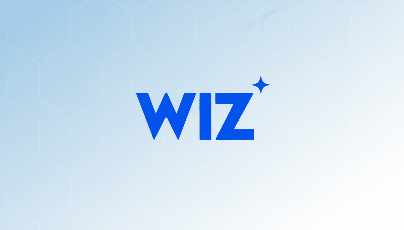 The WIZ logo, featuring the word WIZ in bold blue letters with a small blue star to the upper right, centered on a light blue and white gradient background with a subtle hexagonal pattern.
