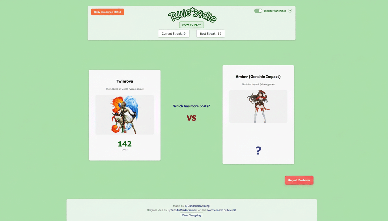 A screenshot of a game interface with two character cards, Twinrova and Amber (Genshin Impact), displayed side-by-side for a comparison.