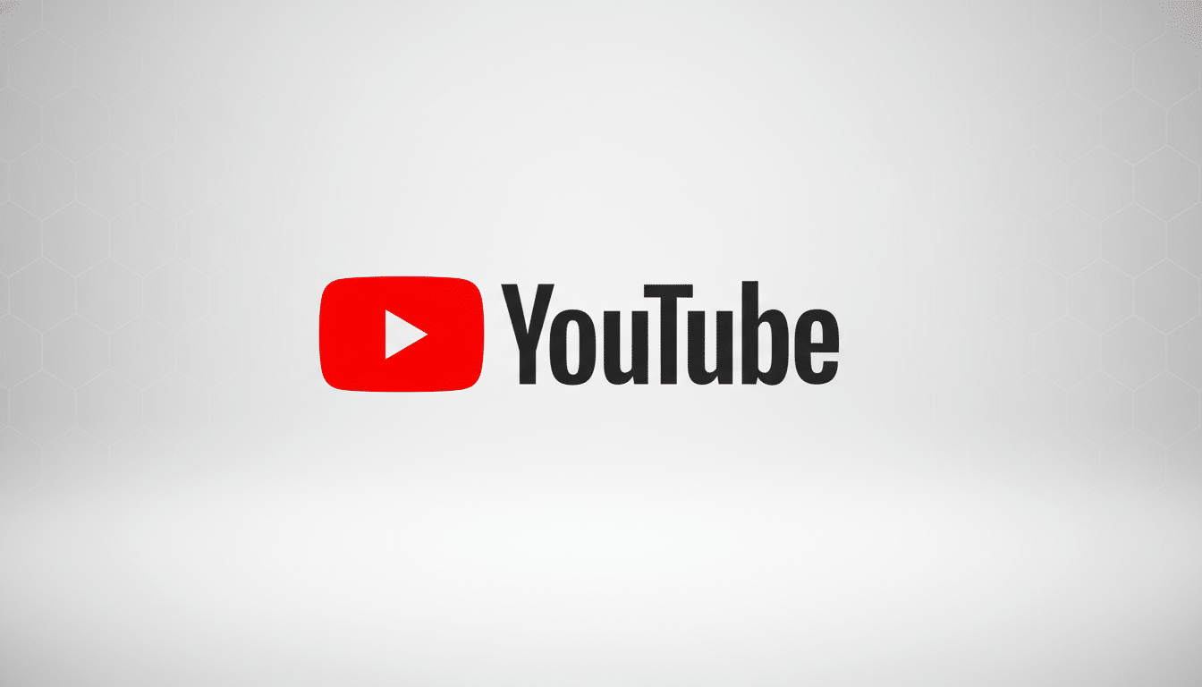 The YouTube logo, featuring a red play button icon next to the word YouTube in black text, centered on a light gray background with a subtle hexagonal pattern.