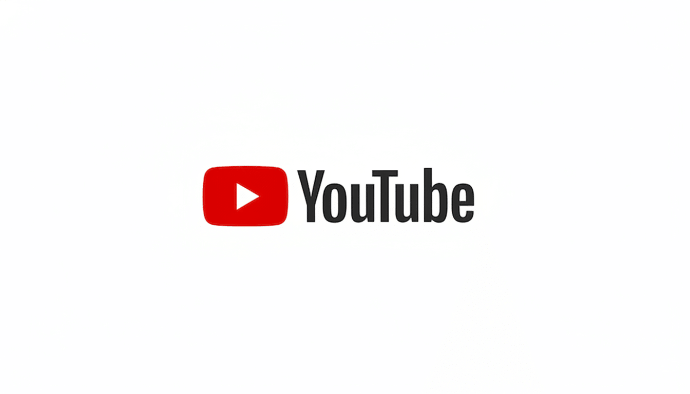 The YouTube logo, featuring a red play button icon next to the word YouTube in black text, presented on a clean white background with a 16:9 aspect ratio.