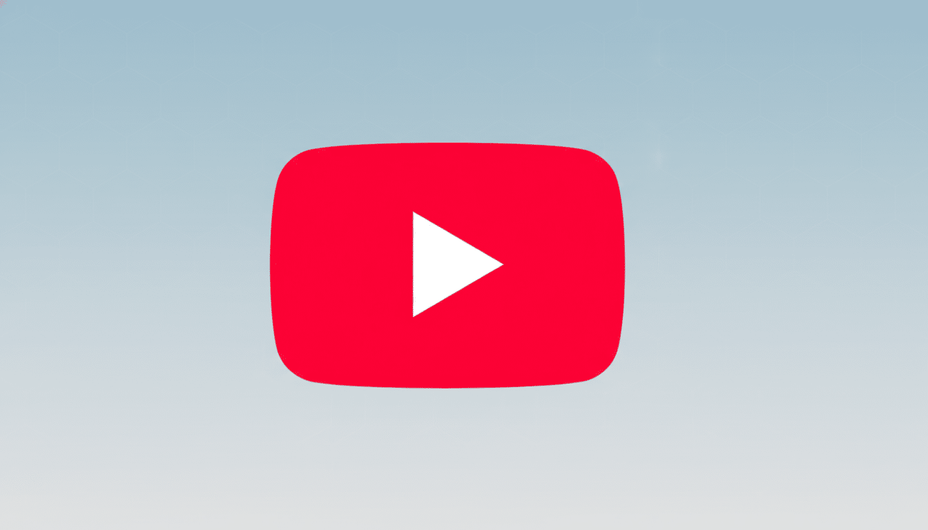 The YouTube logo, a red rounded rectangle with a white play button triangle in the center, set against a professional light blue gradient background.