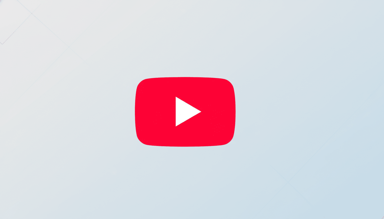 The YouTube logo, a red rounded rectangle with a white play icon in the center, presented on a professional flat design background with soft patterns and gradients, resized to a 16:9 aspect ratio.