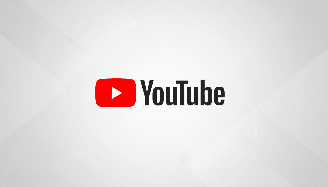 The YouTube logo, featuring a red play button icon and the word YouTube in black text, centered on a professional light gray background with subtle geometric patterns.