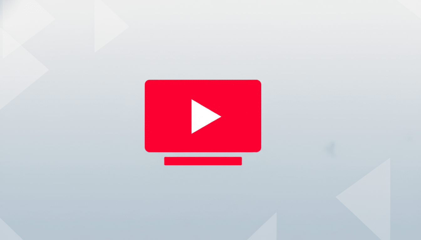 A red YouTube TV icon with a white play button on a professional light gray background with subtle geometric patterns.