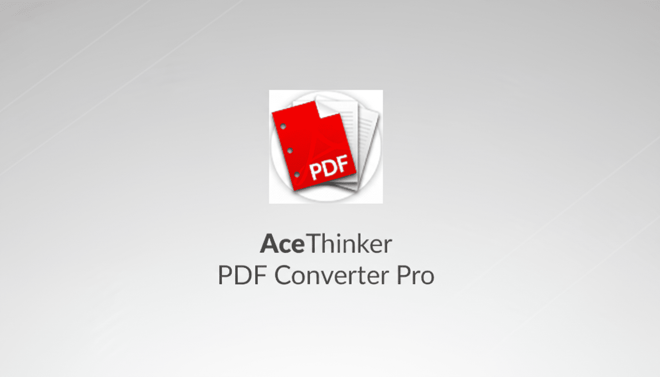 The AceThinker PDF Converter Pro logo, featuring a red document icon with PDF written on it, centered on a professional flat design background with soft gradients.