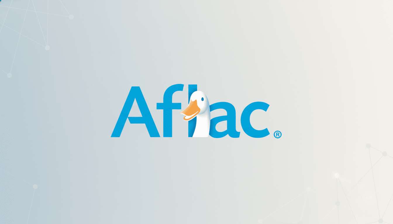 The Aflac logo, featuring the company name in blue with a white ducks head replacing the l, set against a professional light gray background with subtle geometric patterns.