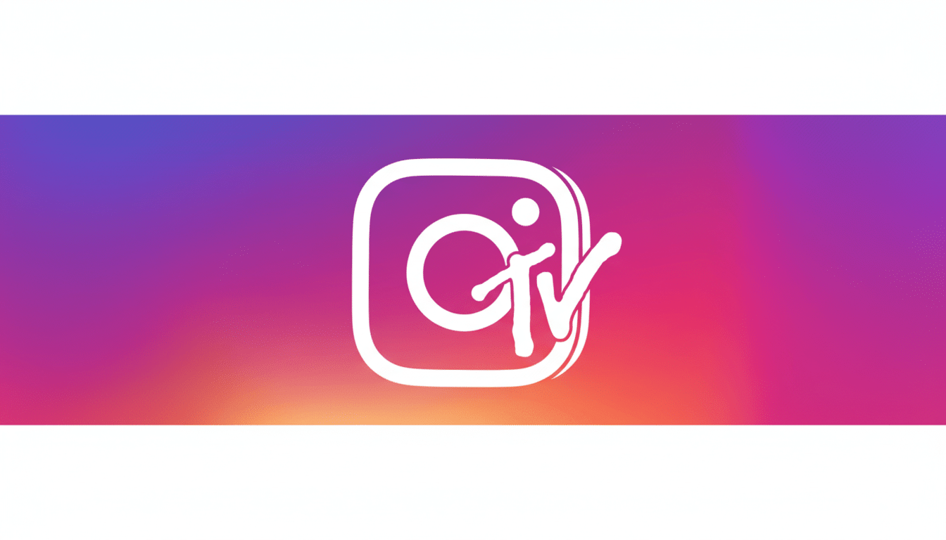 The Instagram IGTV logo, featuring a white camera icon with IGTV inscribed, set against a vibrant gradient background of purple, pink, and orange, resized to a 16:9 aspect ratio with white borders on the top and bottom.