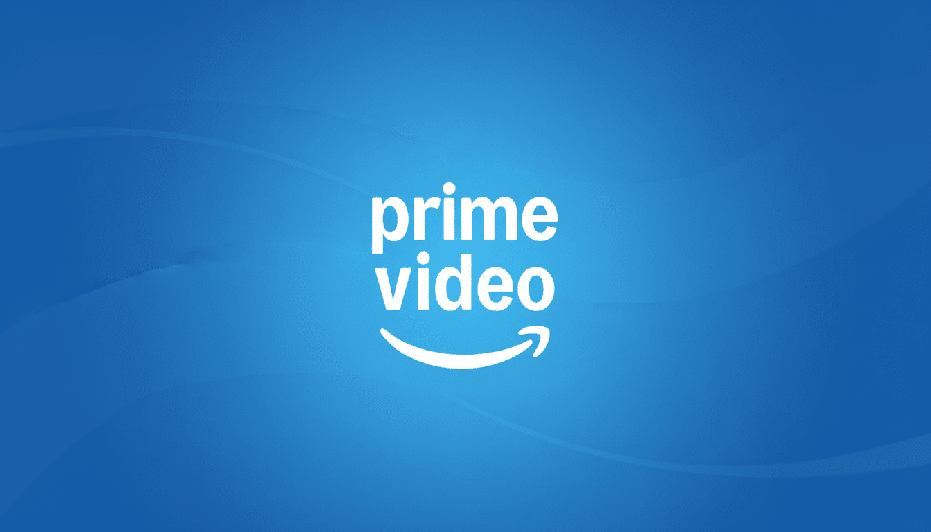 The Prime Video logo, featuring prime video in white text with the Amazon smile logo underneath, centered on a blue background with subtle wave patterns.