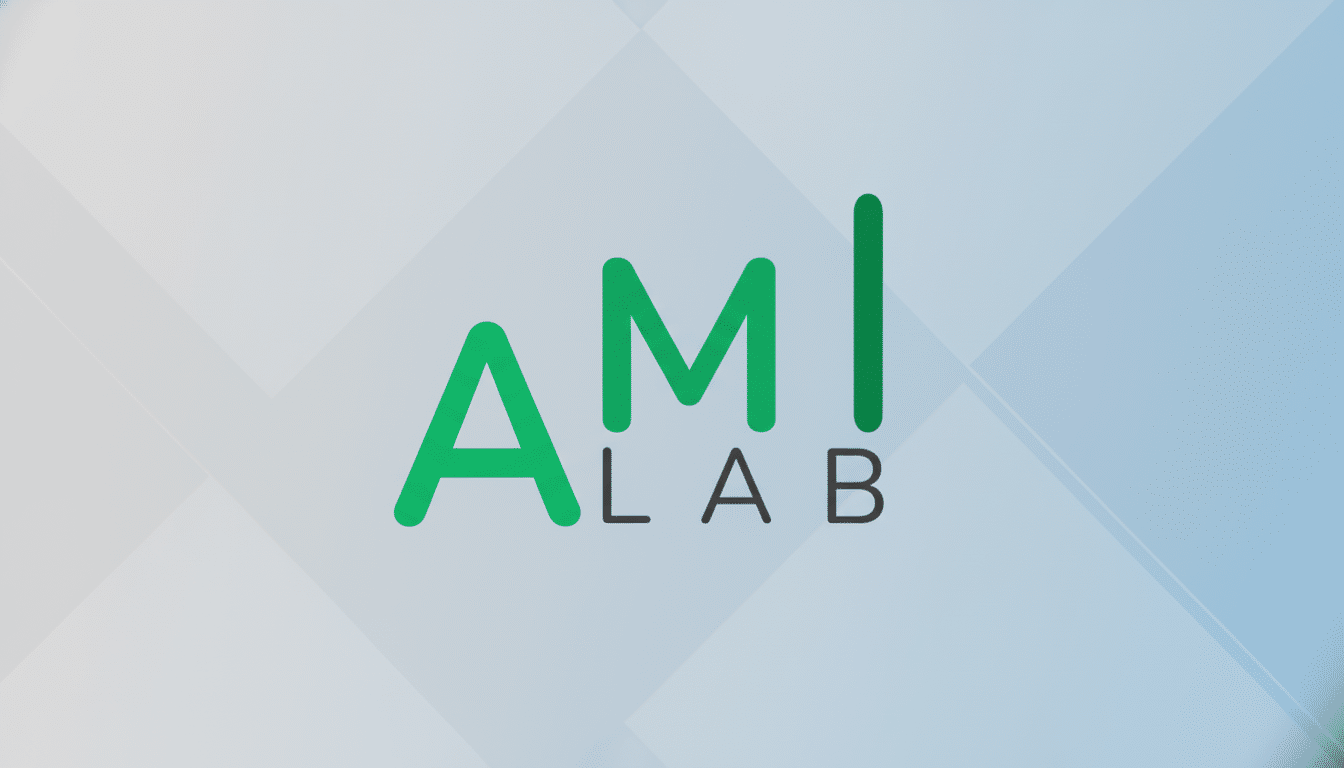 The AMI LAB logo, featuring AMI in large green letters and LAB in smaller black letters below, set against a professional 16:9 aspect ratio background with a subtle geometric pattern and a soft blue-grey gradient.