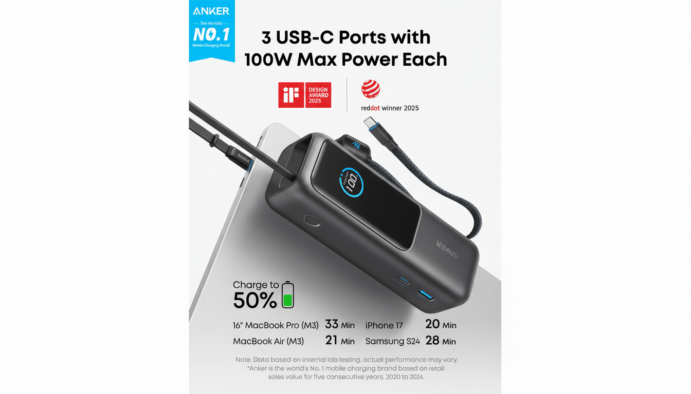 Anker laptop power bank with USB-C charging a laptop at lowest price ever