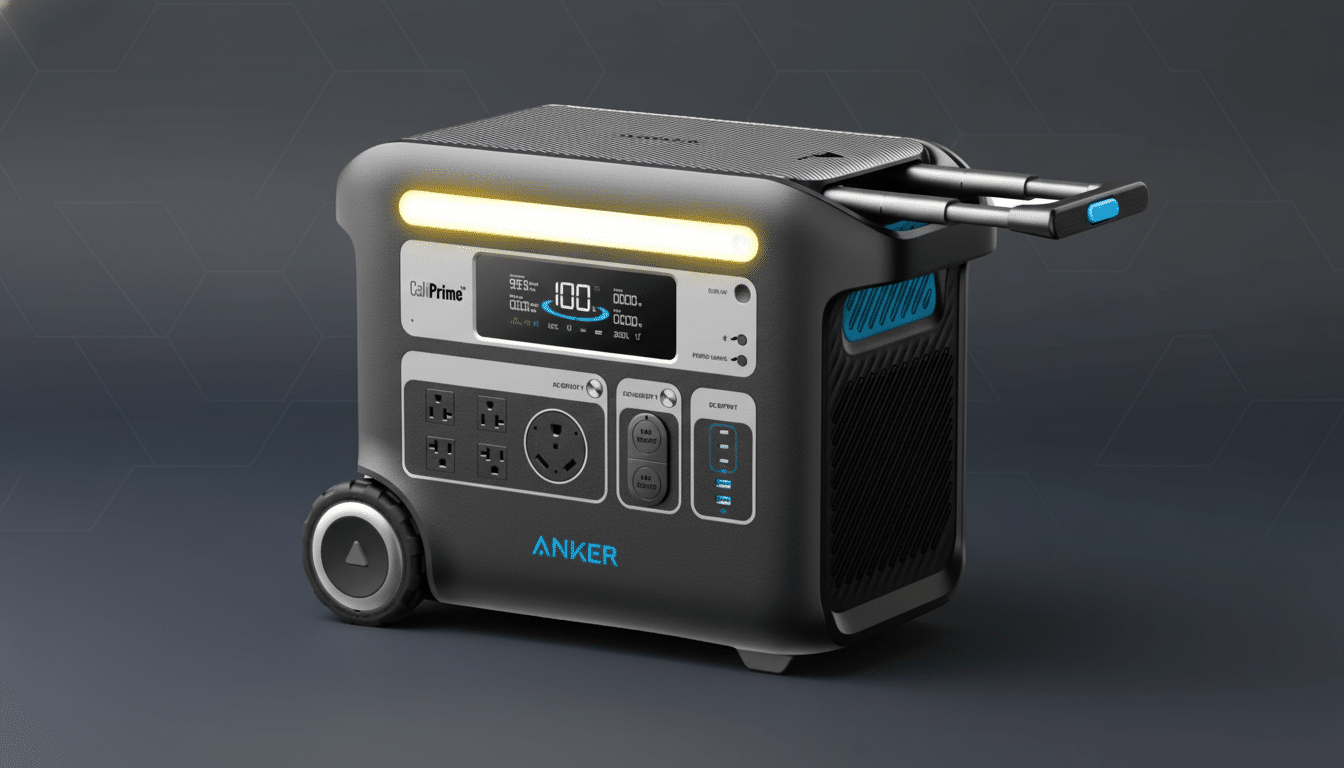 A professional image of an Anker Solix F3800 portable power station, resized to a 16:9 aspect ratio with a clean, dark gray gradient background.