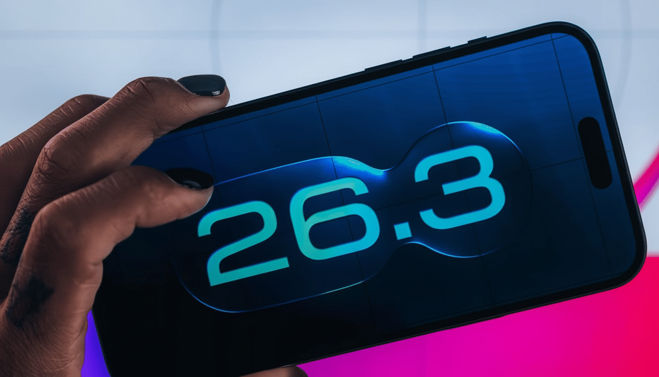 A hand holding a smartphone displaying 26.3 on its screen, resized to a 16:9 aspect ratio.