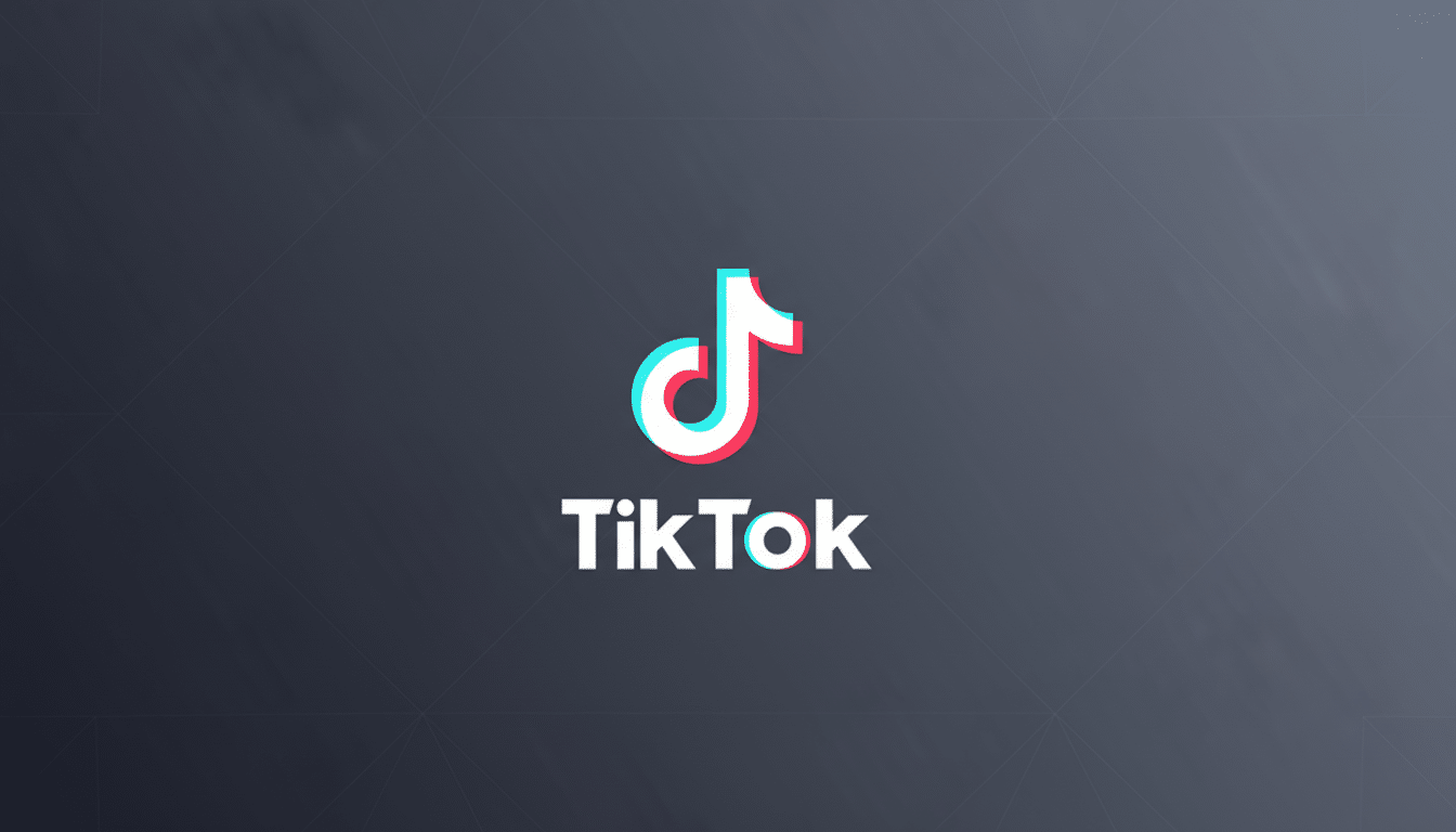 The TikTok logo, featuring a white musical note icon with cyan and red shadows, and the word TikTok in white text, centered on a dark gray background with a subtle geometric pattern.