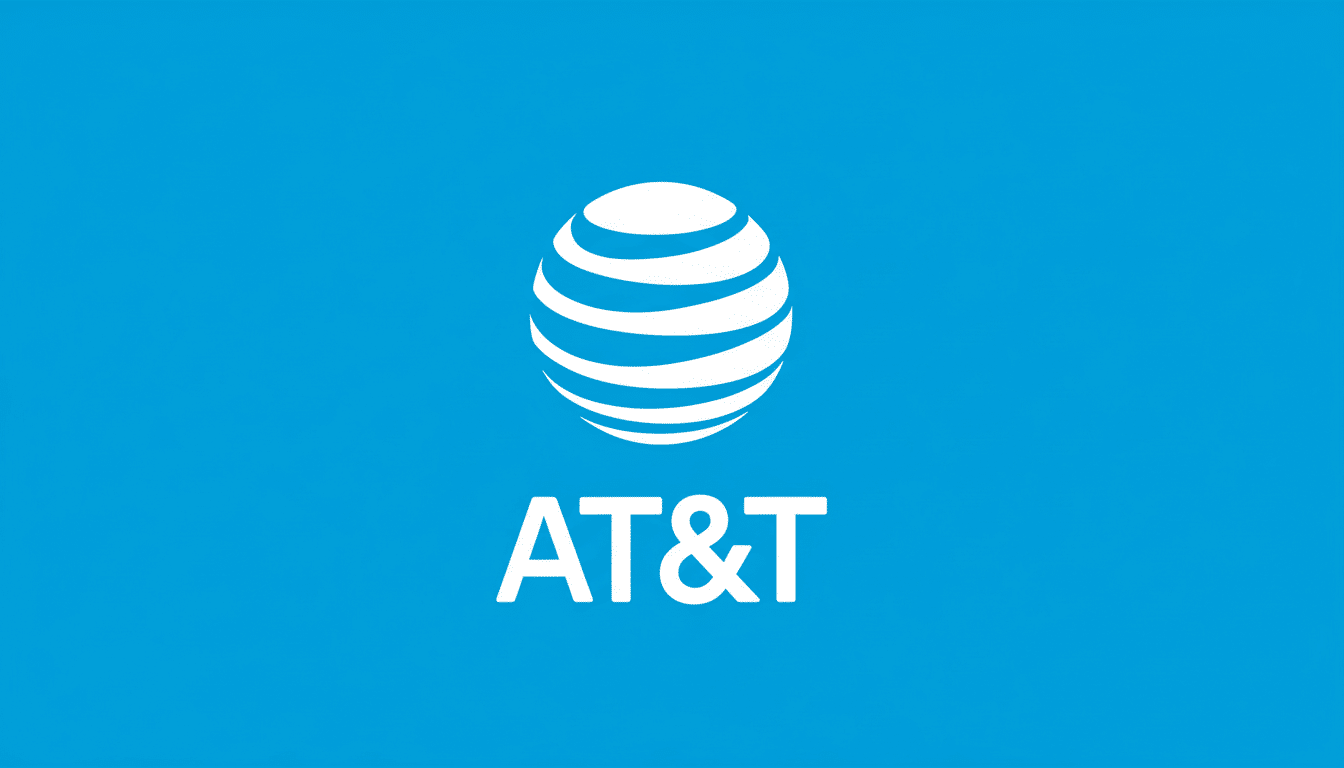 The AT&T logo, featuring a white globe icon above the text AT&T, set against a solid blue background, resized to a 16:9 aspect ratio.