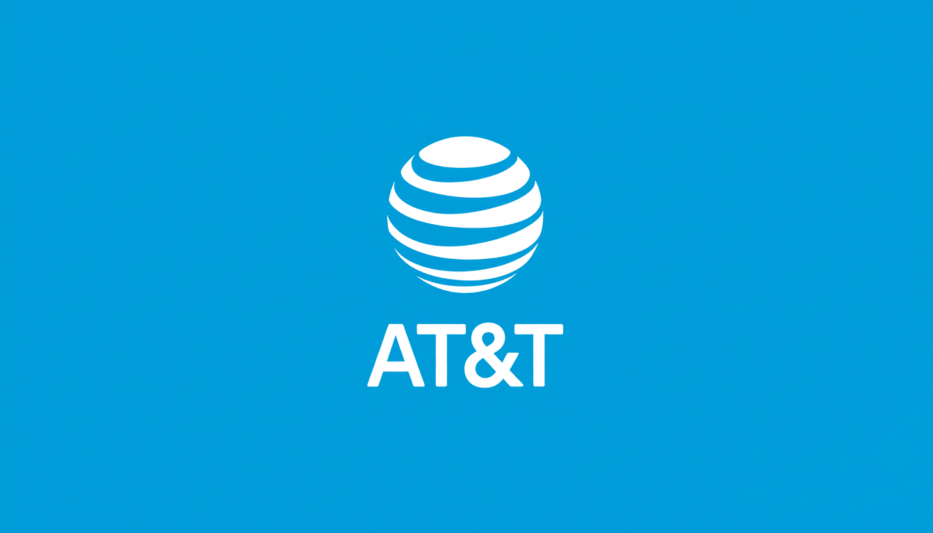 The AT&T logo, featuring a white globe icon above the text AT&T, centered on a solid blue background, resized to a 16:9 aspect ratio.