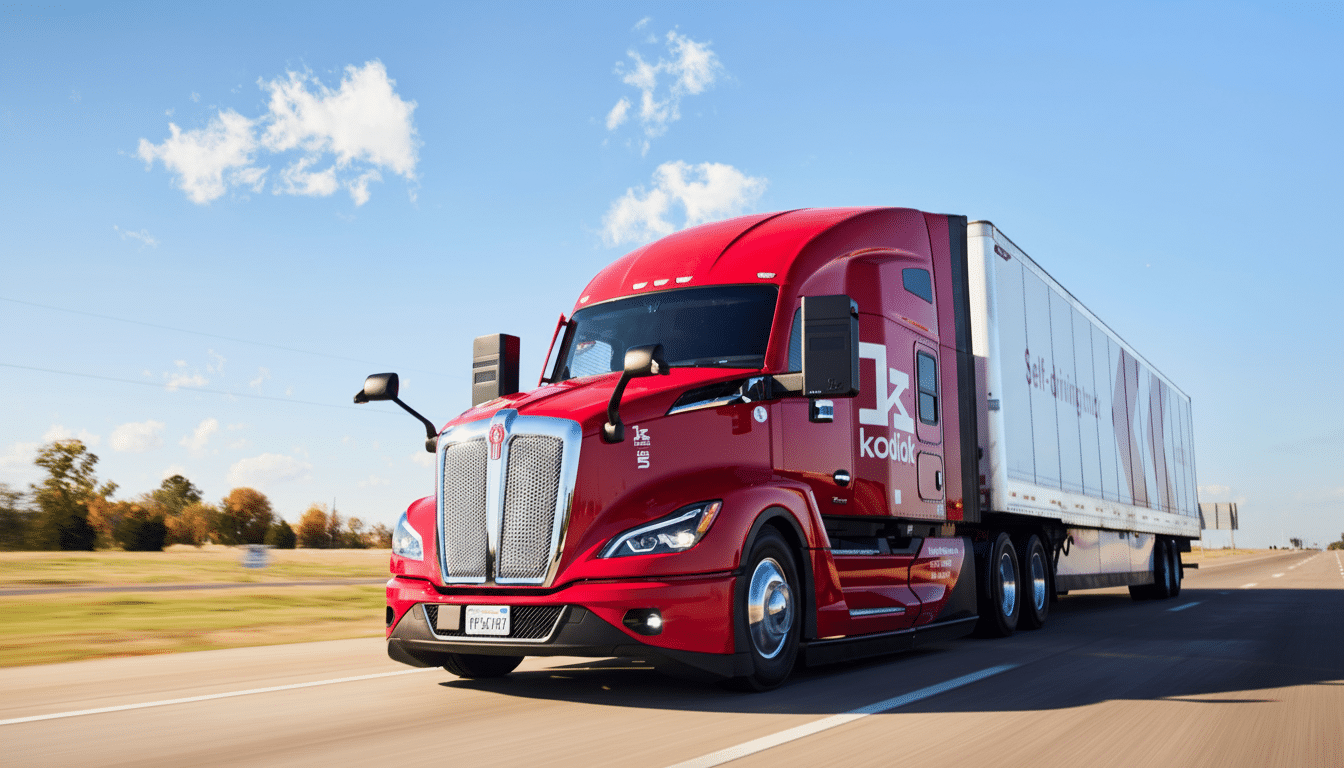 Self-driving semi-truck with sensors on a California freeway
