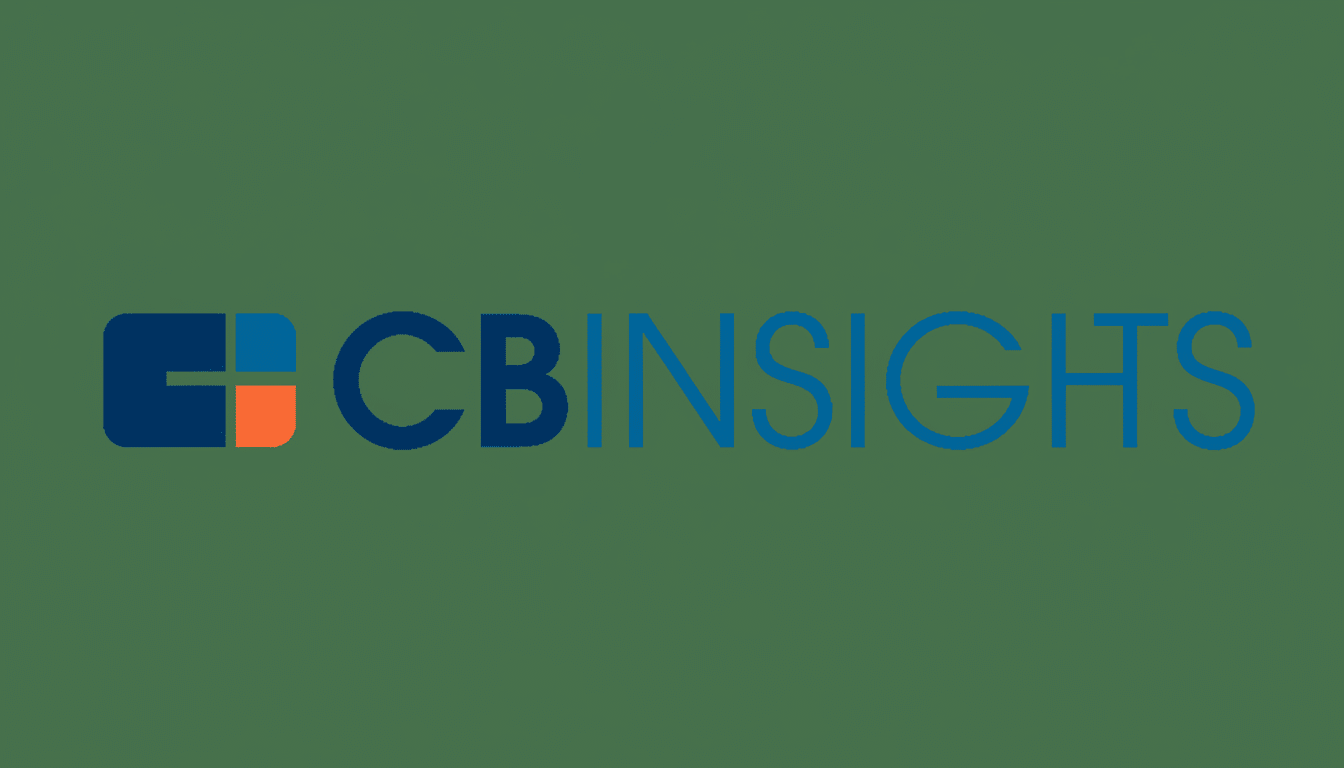 The CB Insights logo, featuring a dark blue CB icon with an orange accent, followed by CBINSIGHTS in varying shades of blue, all set against a solid dark green background.